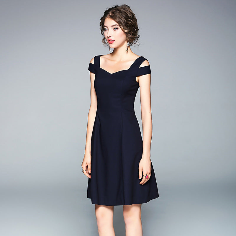 Navy Summer Off Shoulder  Cotton  Dress