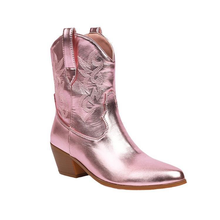 Patent Leather Embroidery Cowboy Boots