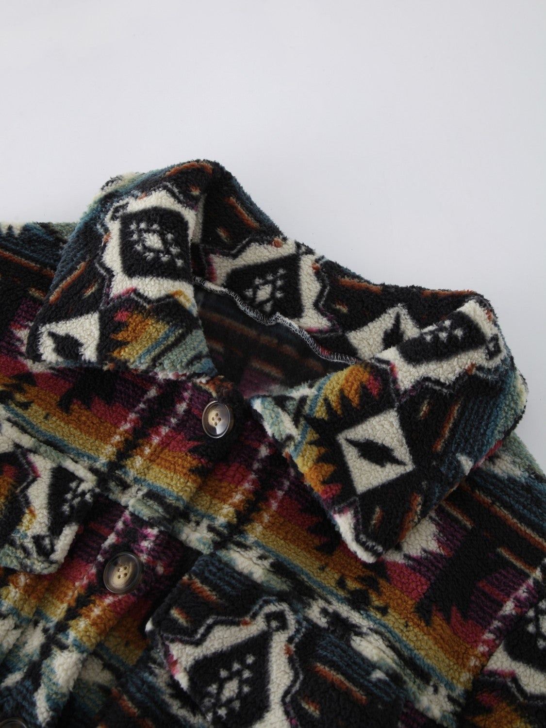 Multicolor Geometric Art Jacket with  Dropped Shoulder Balloon Sleeves