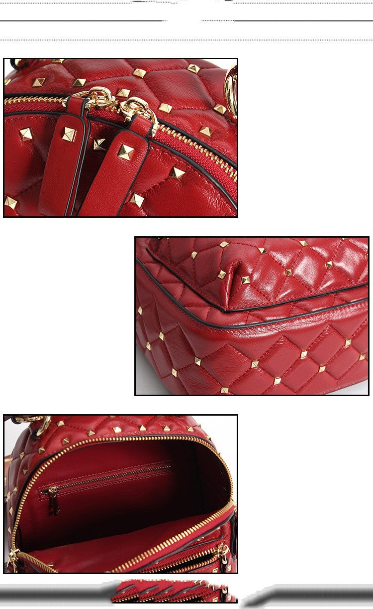 Small Top Grain Leather Rivet Sheepskin Designer Style Backpack