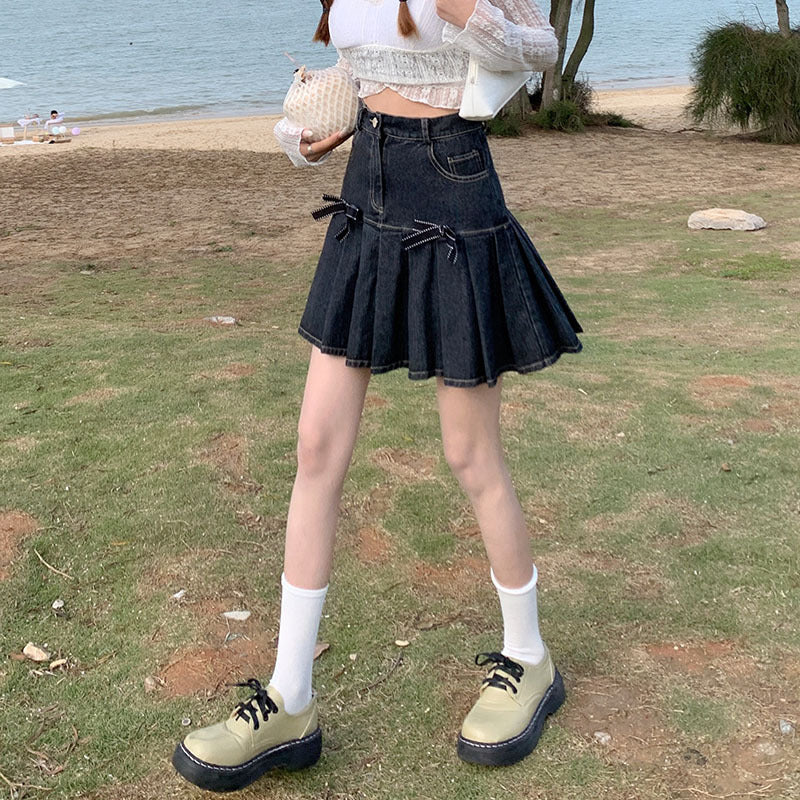 Only Yours Bow-Embellished Denim Mini Skirt