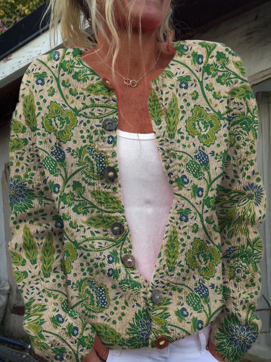 3D Flower Digital Effect Printing Knitted  Cardigan Knitted