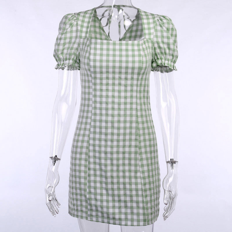 Square Neck Plaid Dress Square Neck Plaid Dress