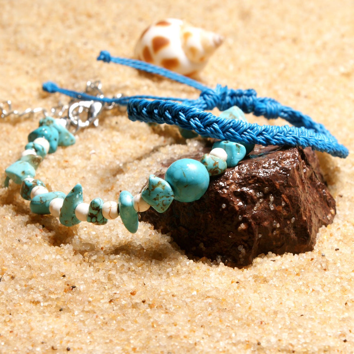Natural Turquoise Stones Anklet - 2 pieces per order. Choose color.
