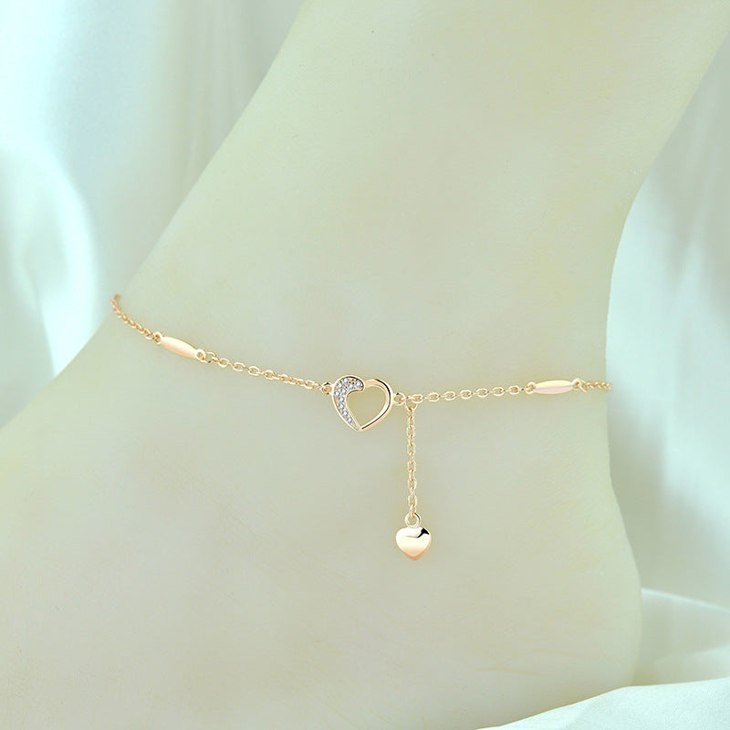 925 Sterling Silver Dainty Heart Anklet.