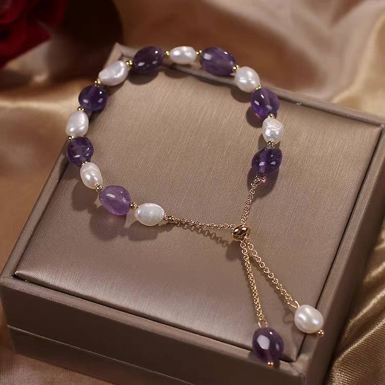 Boho Art Crystal Stone & Pearl Bracelet.