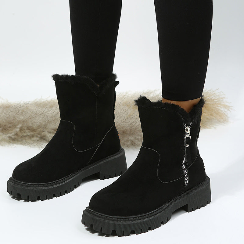 Luxe Suede Thick Warm Fur Ankle Snow Boots