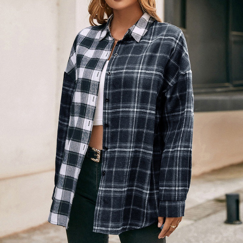 Plaid Duality Color-blocking Shirt Jacket