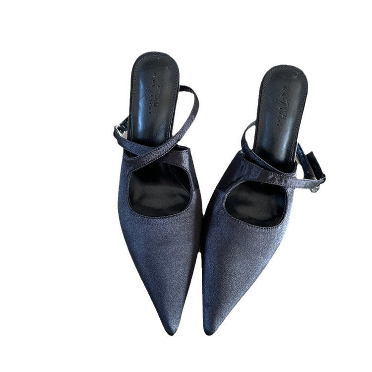 Satin Pointed Toe Adjustable Ankle Cross Strap High Heels