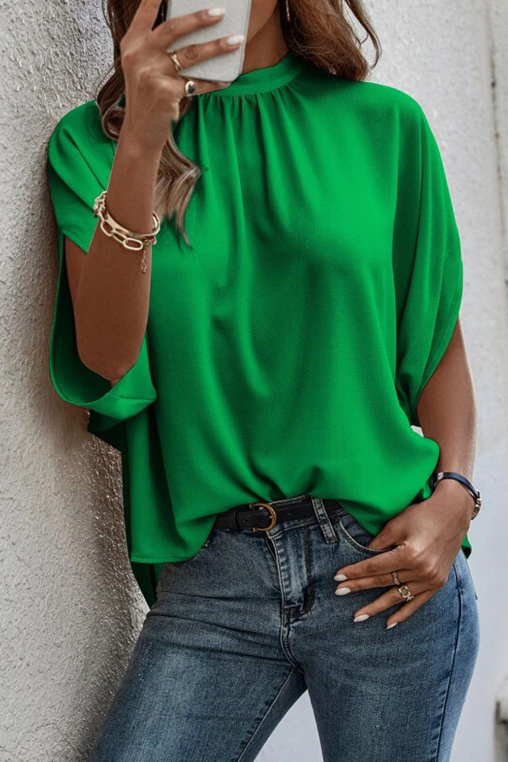Classy Back-Tie Slit Half Sleeve Top