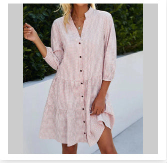 Love  Ruffle  Shirt Style V-neck Dress with 3/4  Sleeve