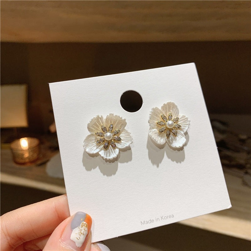 Handmade White Shell Flower Petal Earrings.