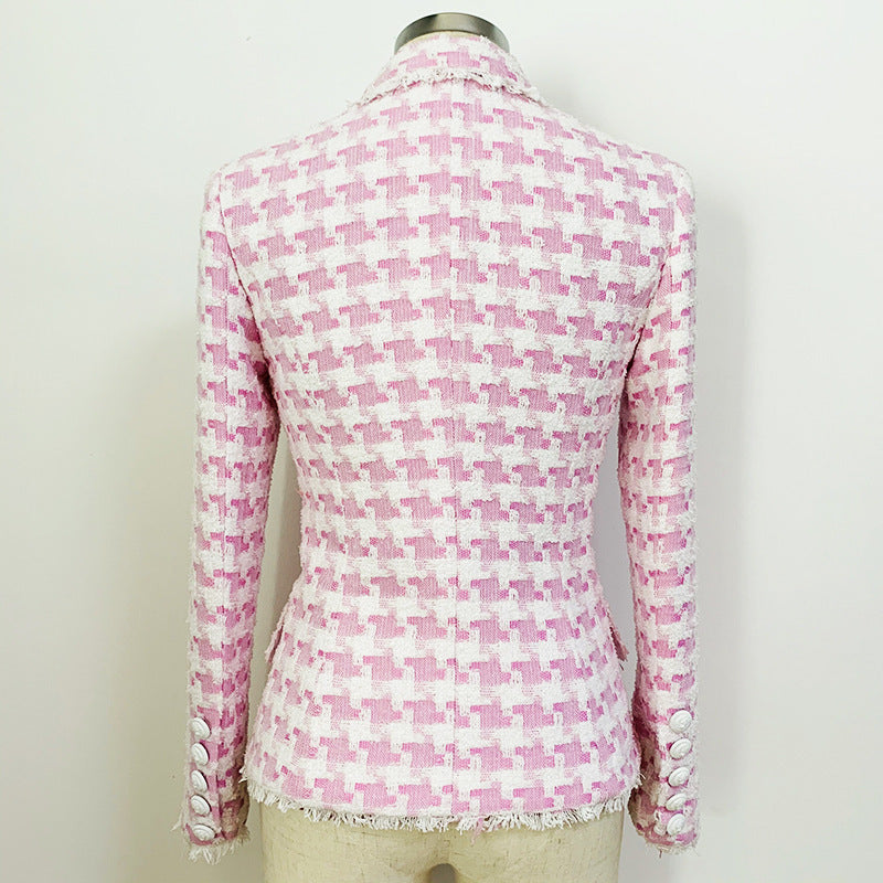 Give Love Houndstooth Double-Breasted Wool Blazer