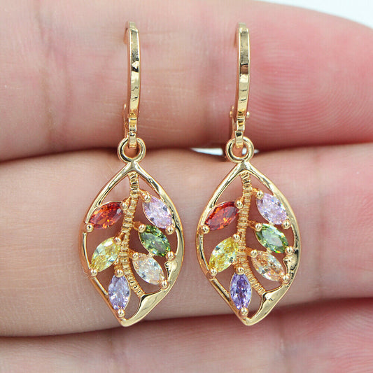 Nature Leaf-set Multi-Color Gemstone Earrings.