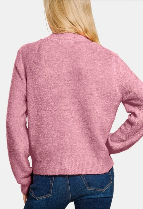 Rose Petal Button Down Long Sleeve Sweater Cardigan