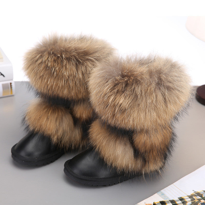 Mid-calf Genuine Fox Fur Snow Boots