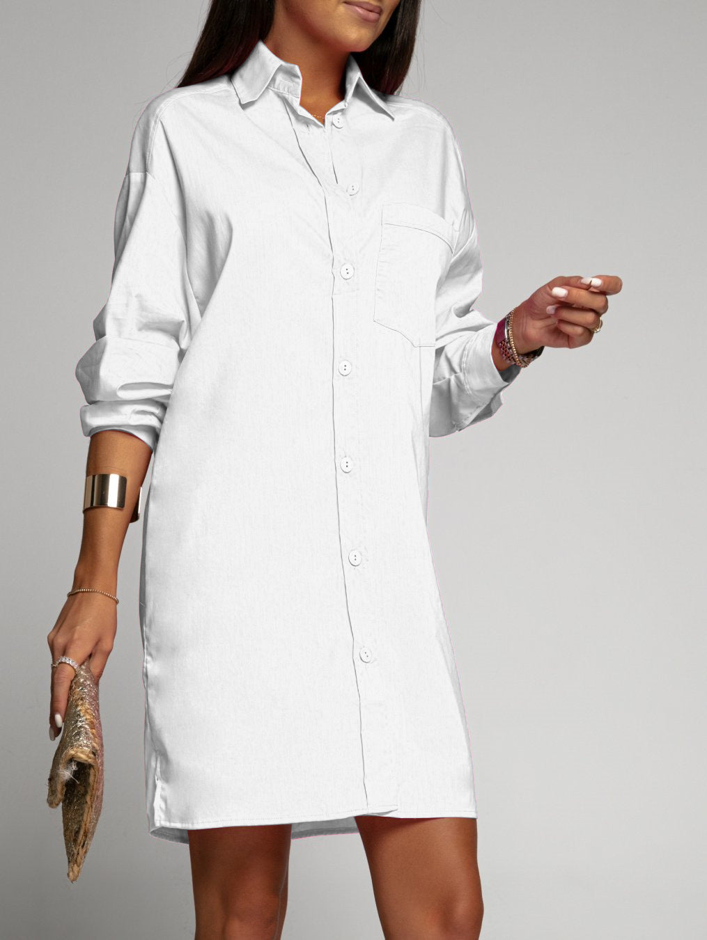 Classic V-Neck Button Pocket Long Sleeve Shirt