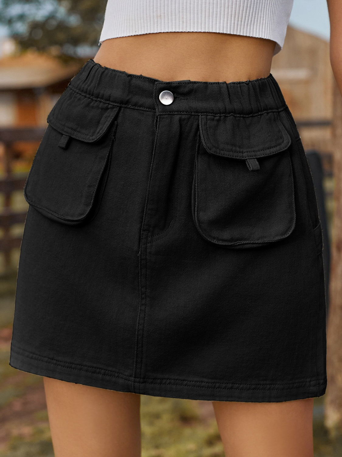 Main Character Energy Elastic Waist Denim Skirt.