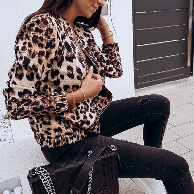 City Vibes Leopard Print Zipper Jacket
