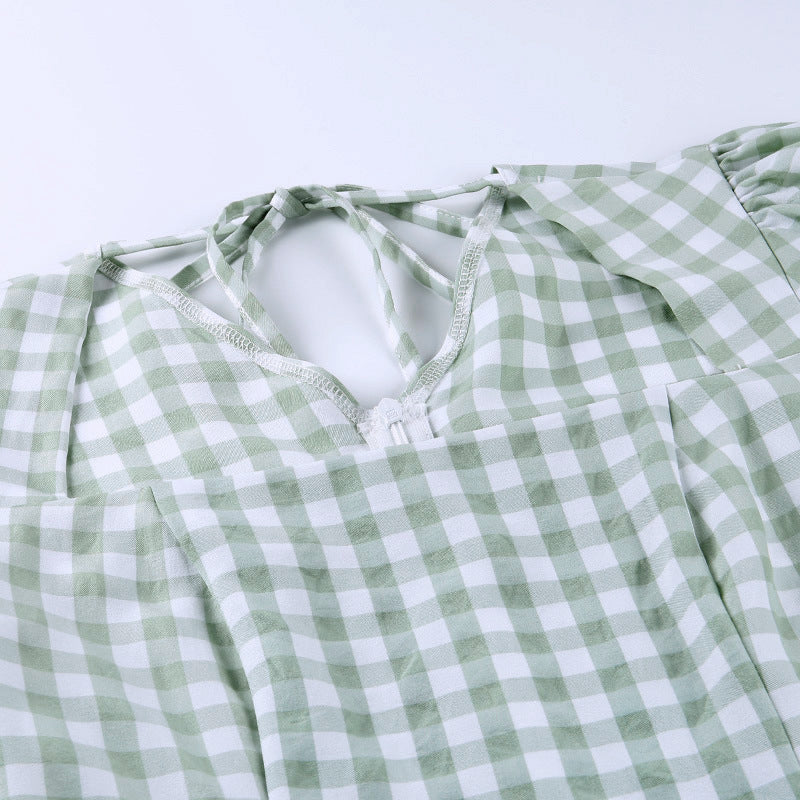 Square Neck Plaid Dress Square Neck Plaid Dress