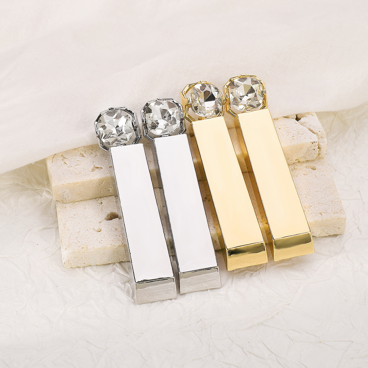 Modern Style Diamond Rectangular Earrings