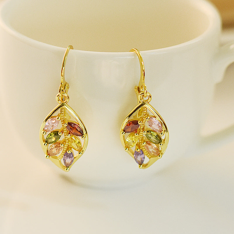 Nature Leaf-set Multi-Color Gemstone Earrings.