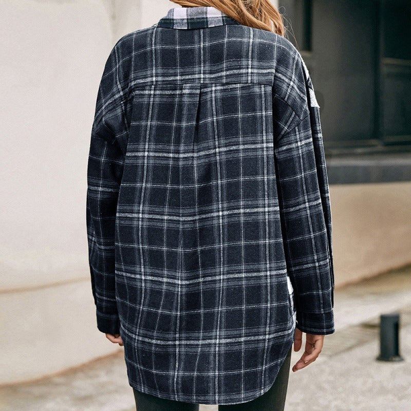 Plaid Duality Color-blocking Shirt Jacket