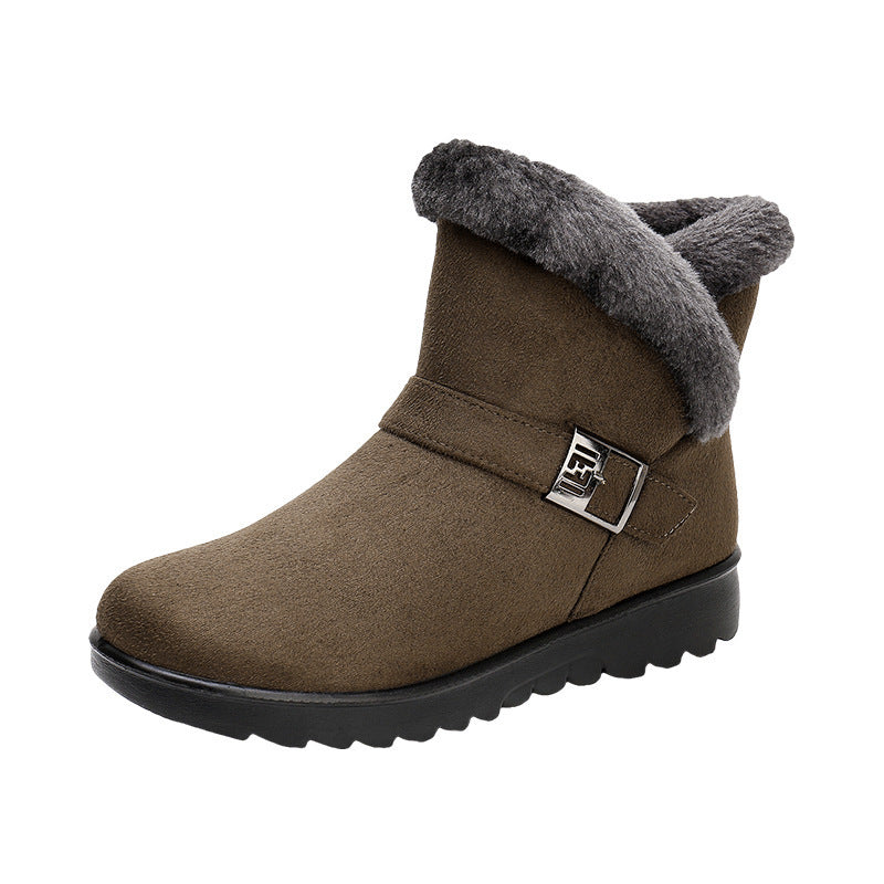Buckle Strap Plush Martin Snow Boots with Zipper