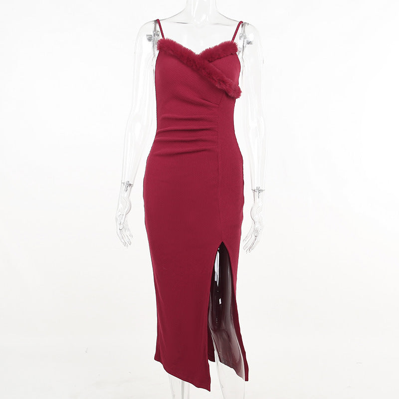 Vintage  Red Slim Fit Side Slit Dress