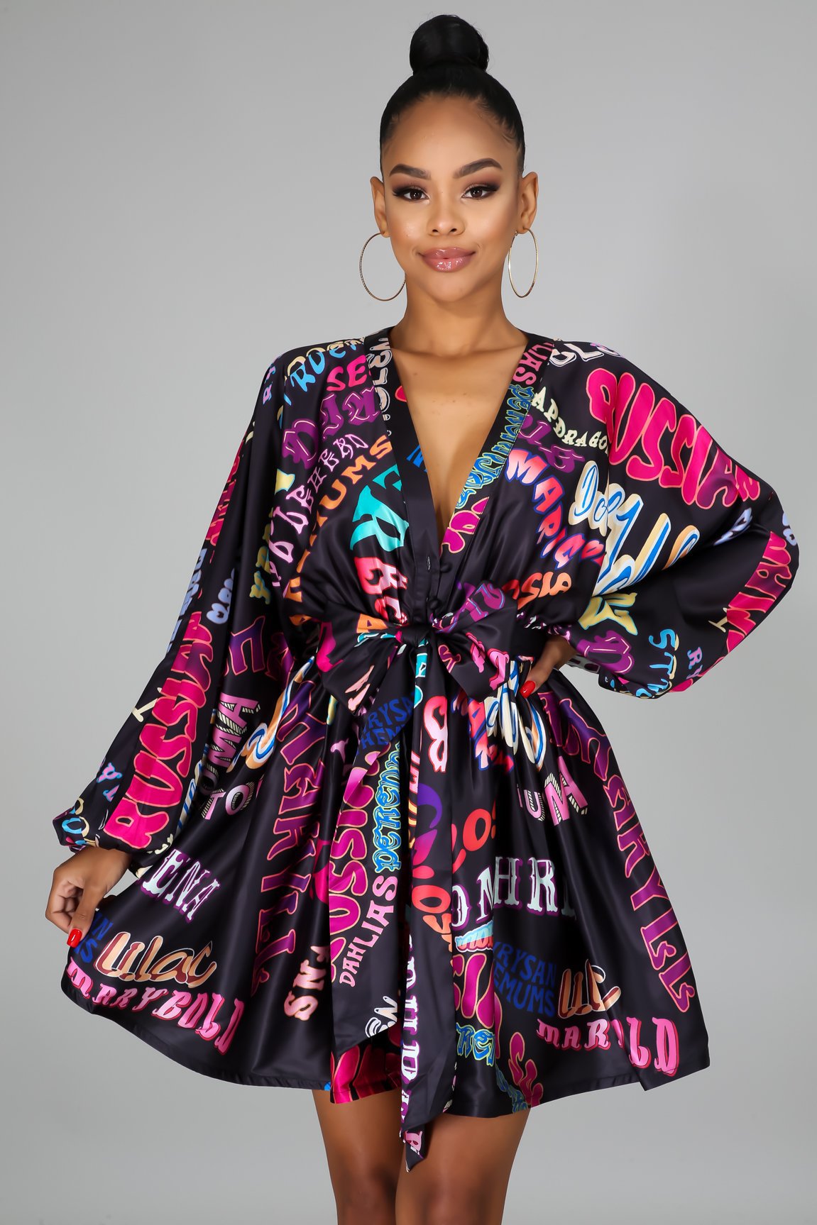 Vibrant Blossoms Print Evening Dress