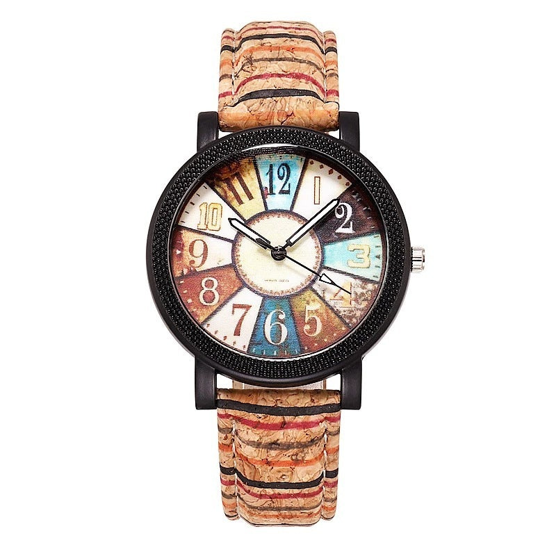 Colorful Vintage Quartz Wrist Watch with Leather Band