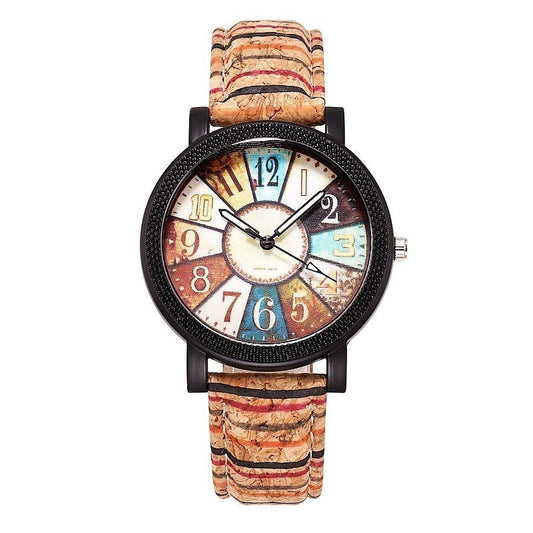 Colorful Vintage Quartz Wrist Watch with Leather Band