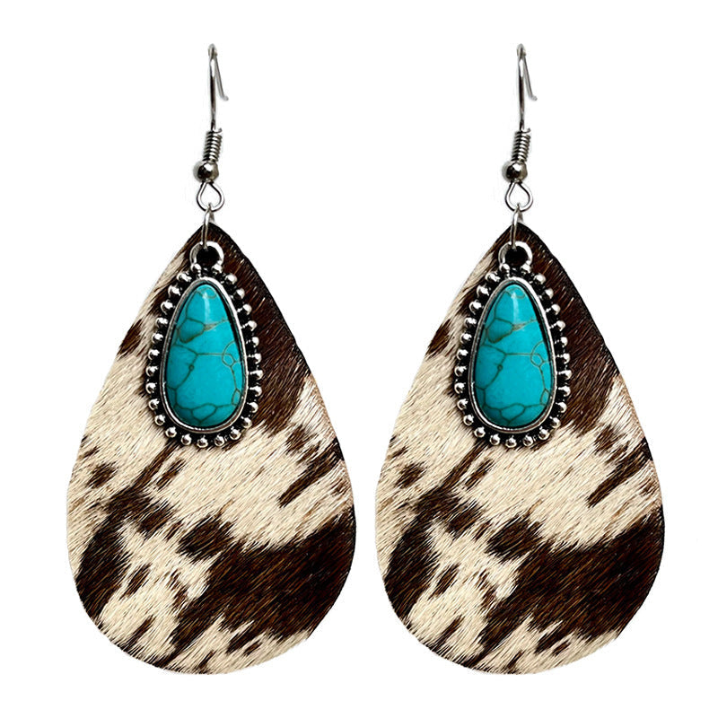 Animal Print  Leather Drop-Shaped Earrings