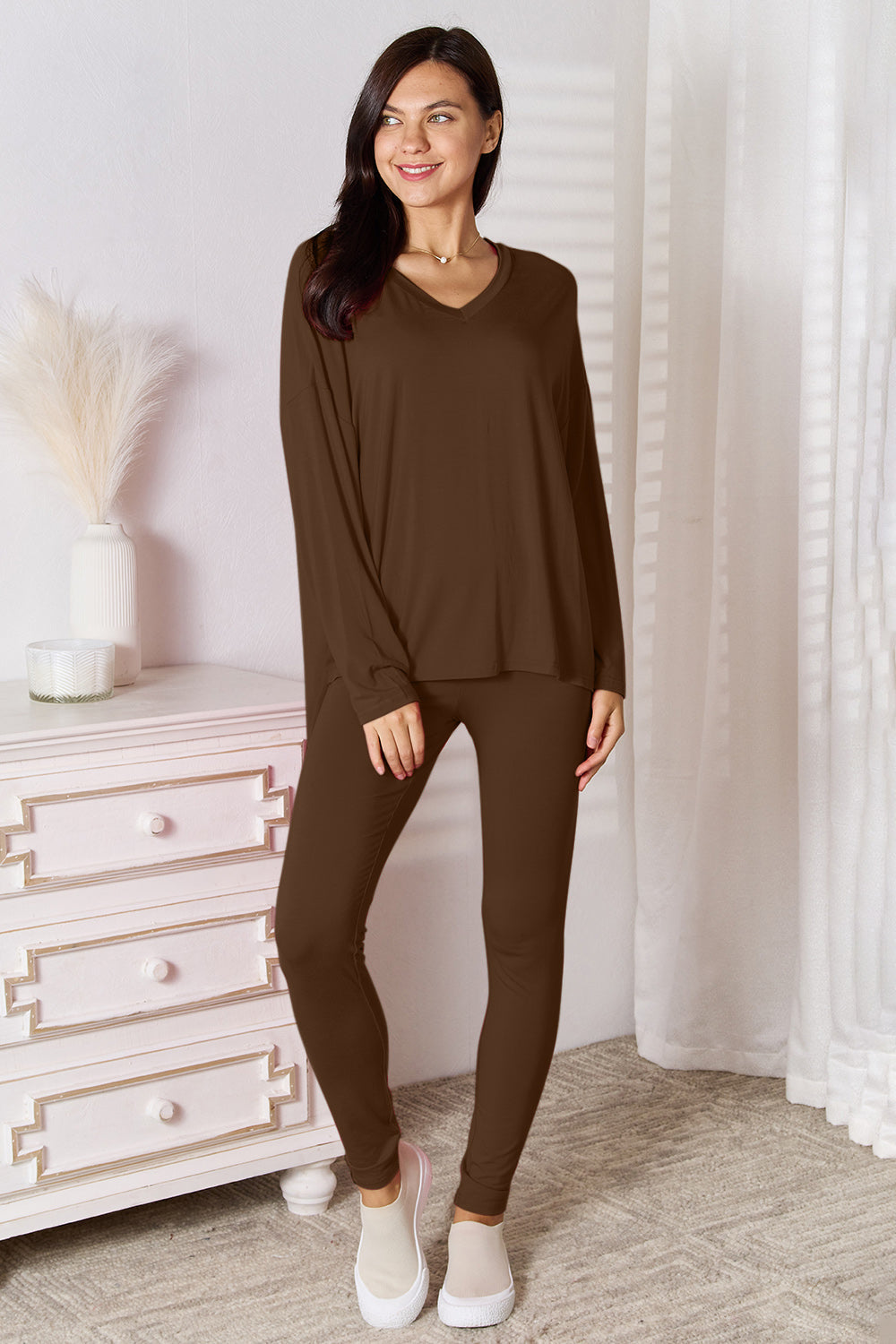 Relaxed Luxe V-Neck Soft Rayon Top and Pants Lounge Set