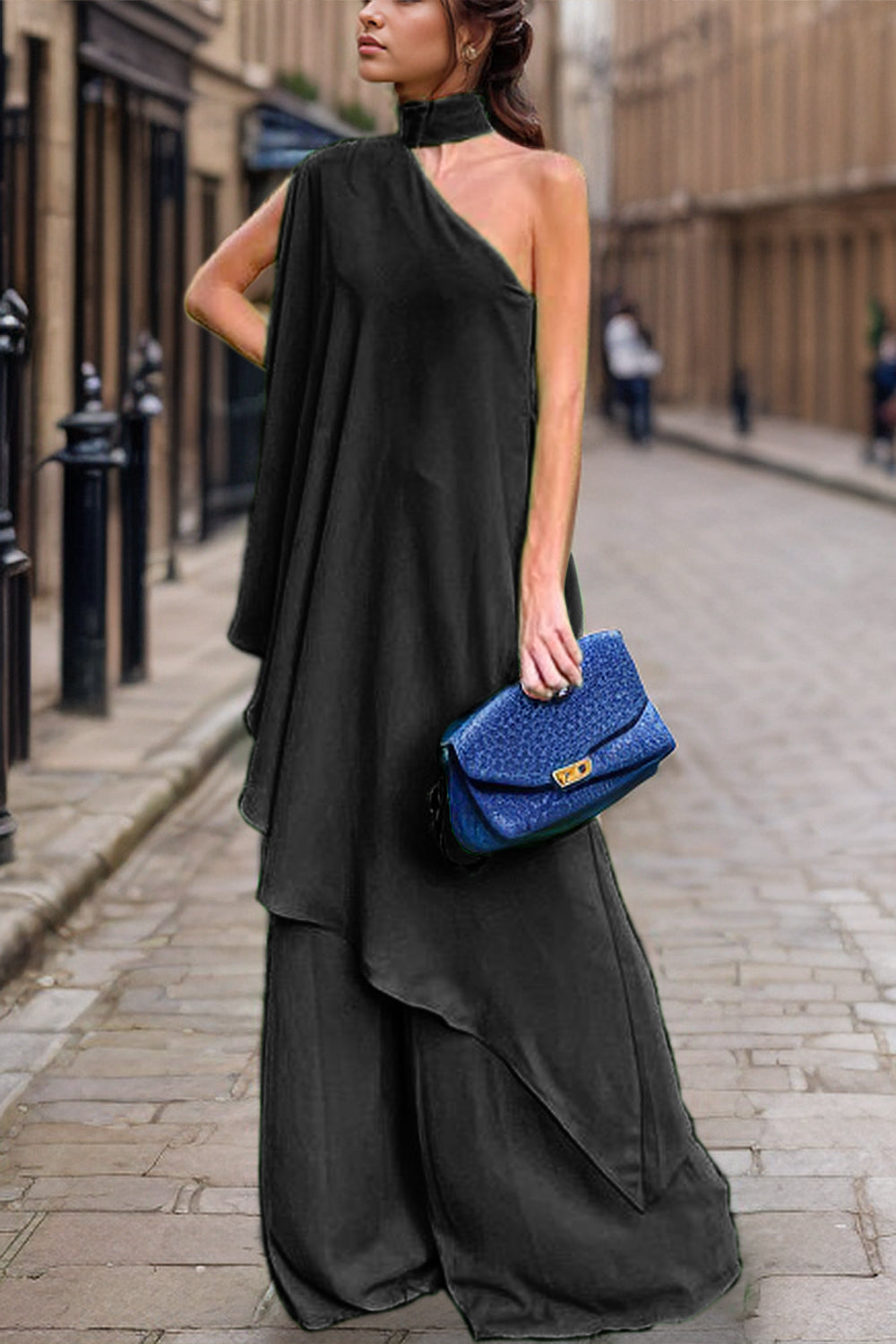 Elegant Mock Neck Off Shoulder Top & Pants Set