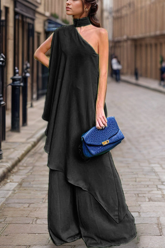 Elegant Mock Neck Off Shoulder Top & Pants Set