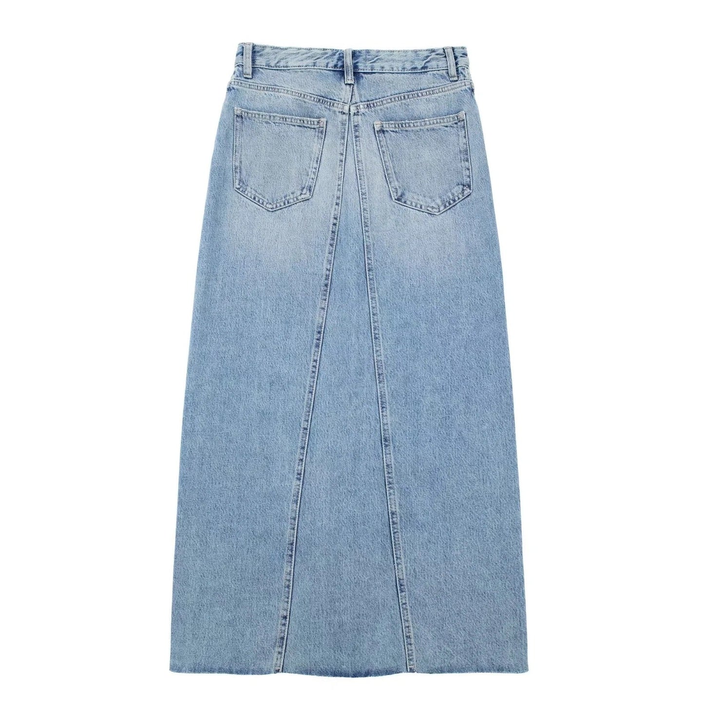 Blue Denim  Diagonal Patchwork Mid Rise  Skirt