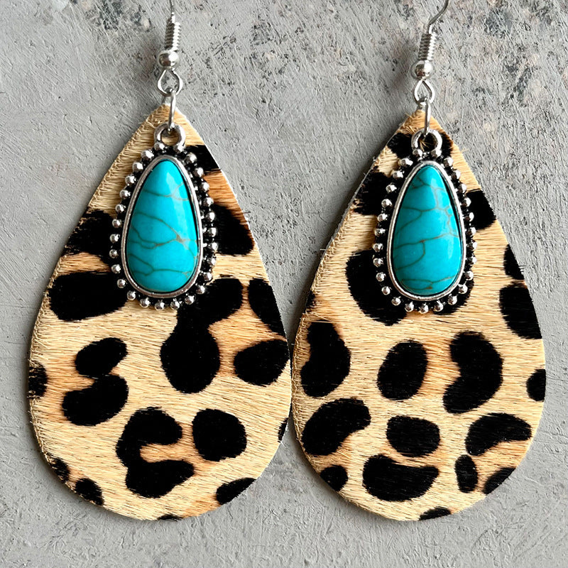Animal Print  Leather Drop-Shaped Earrings