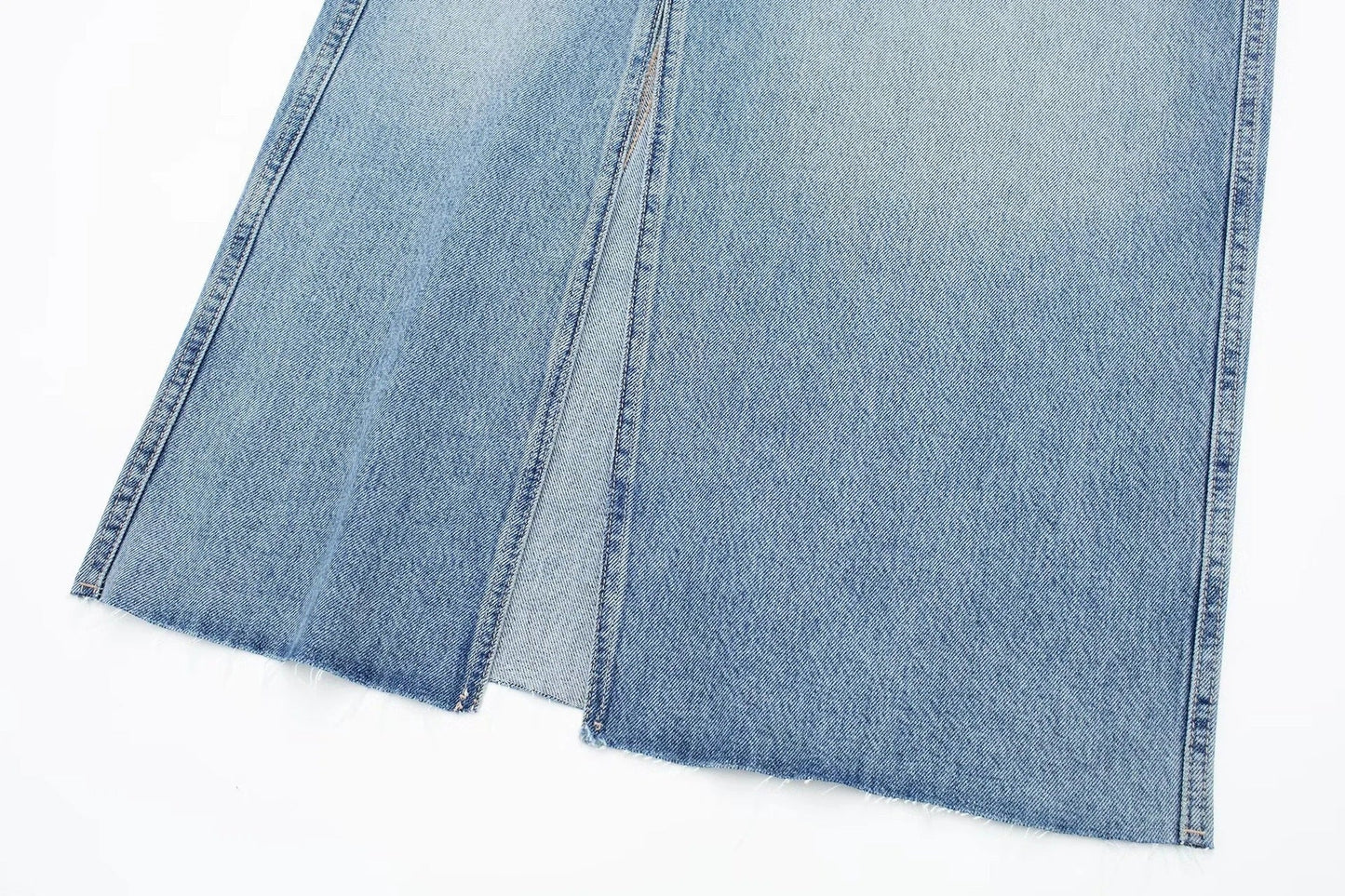 Blue Denim  Diagonal Patchwork Mid Rise  Skirt