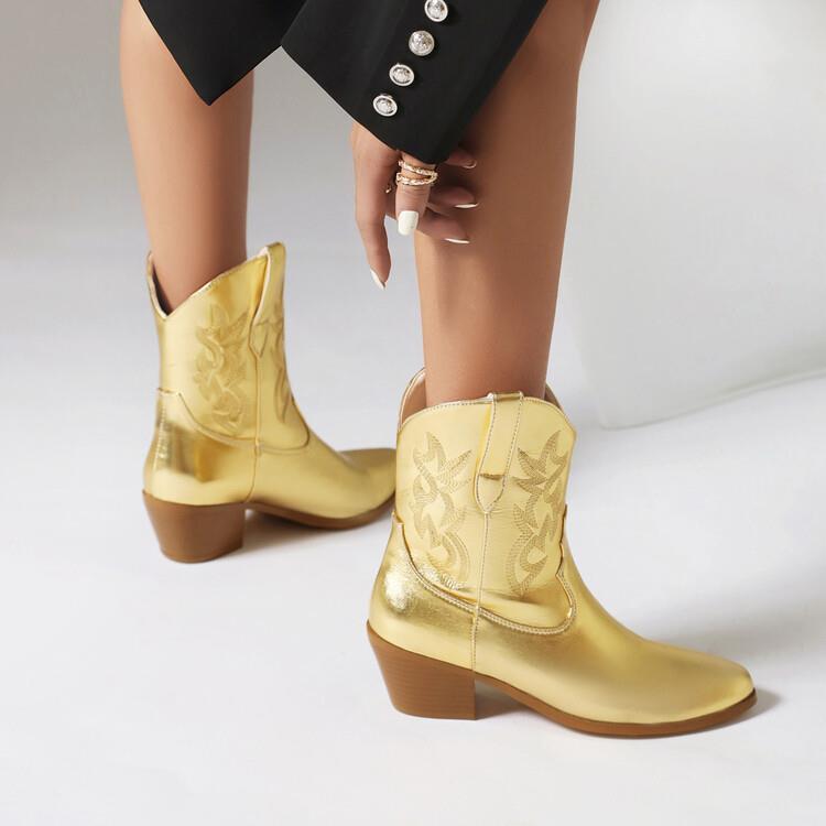 Patent Leather Embroidery Cowboy Boots