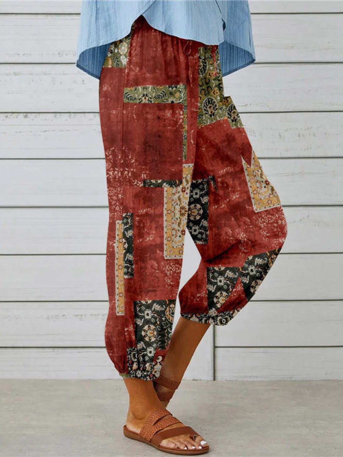 Bohemian Printed Tied Cropped Capris Pants