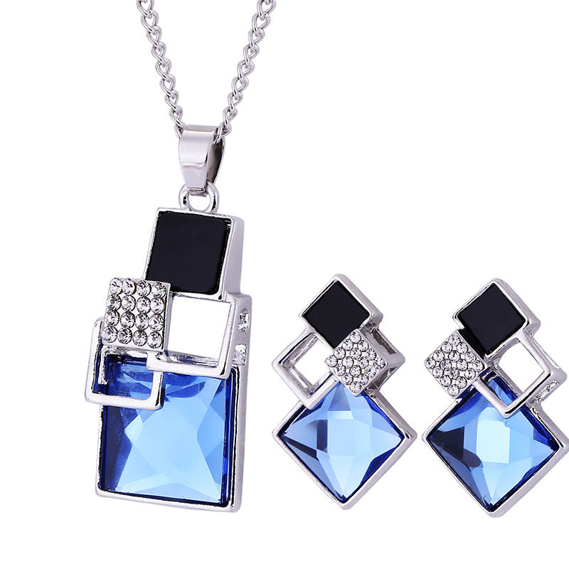 Diamond Square Two-Tone Crystal Two-piece Set  - Earring & Necklace