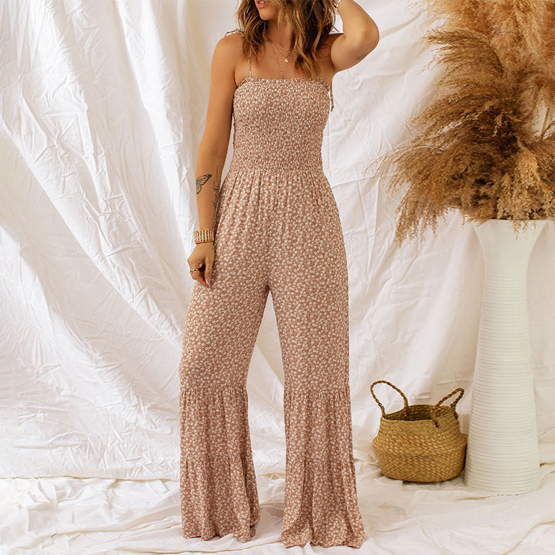Polka Dots  Print Spaghetti Strap High Waist  Ruffled Jumpsuit