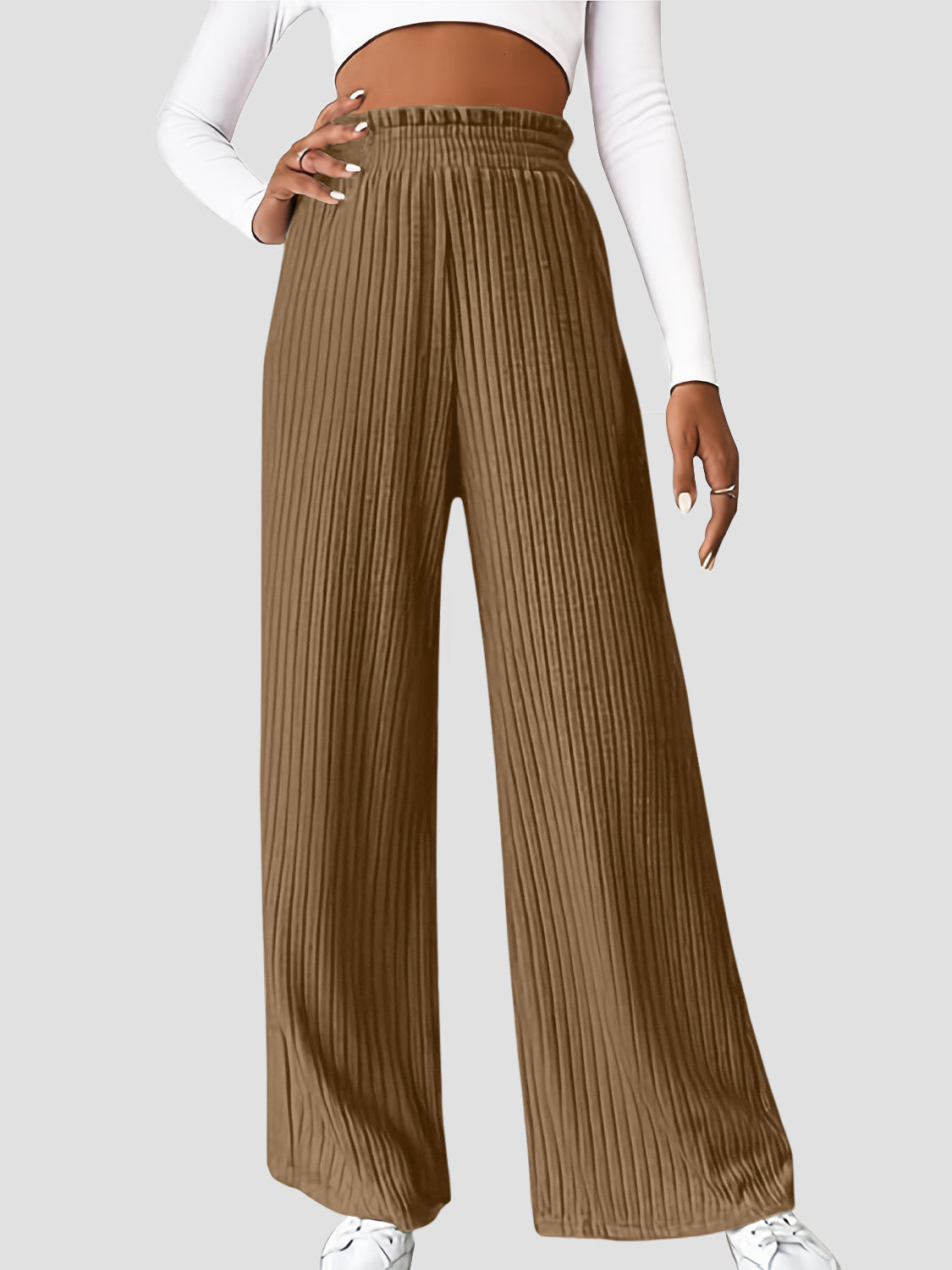 Cool Solid Color Ribbed High Waist Pants