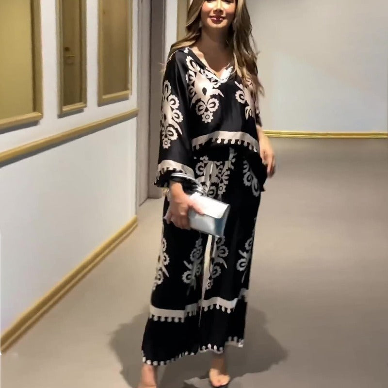 Irregular Pattern Print Long Sleeve Top And Trousers