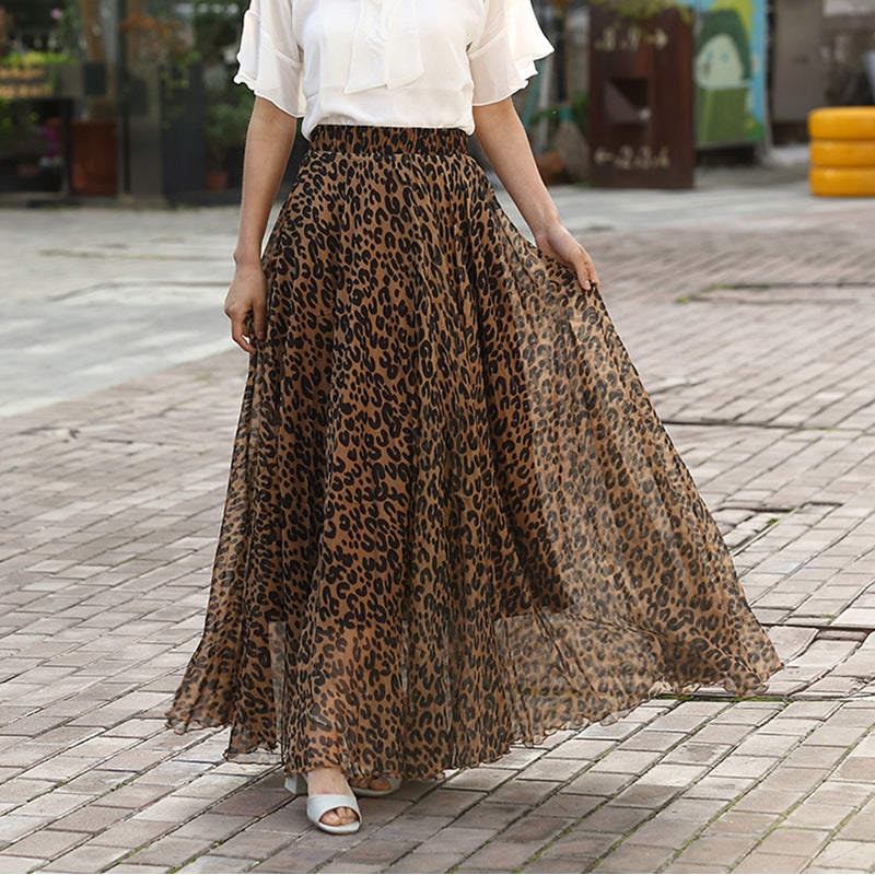 In Style Leopard Print Flowy Maxi Skirt
