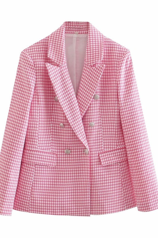 All The Feels Houndstooth Double-Breasted Blazer