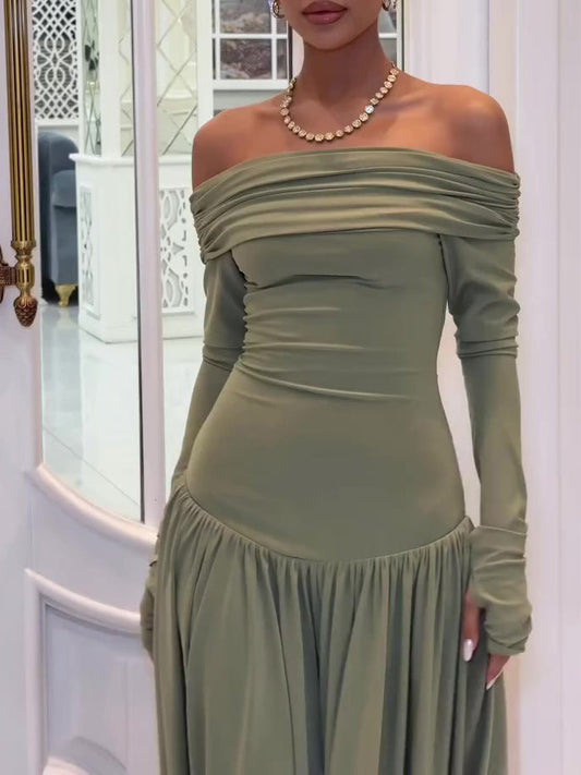 One Shoulder Long Sleeve Patchwork Maxi Dress