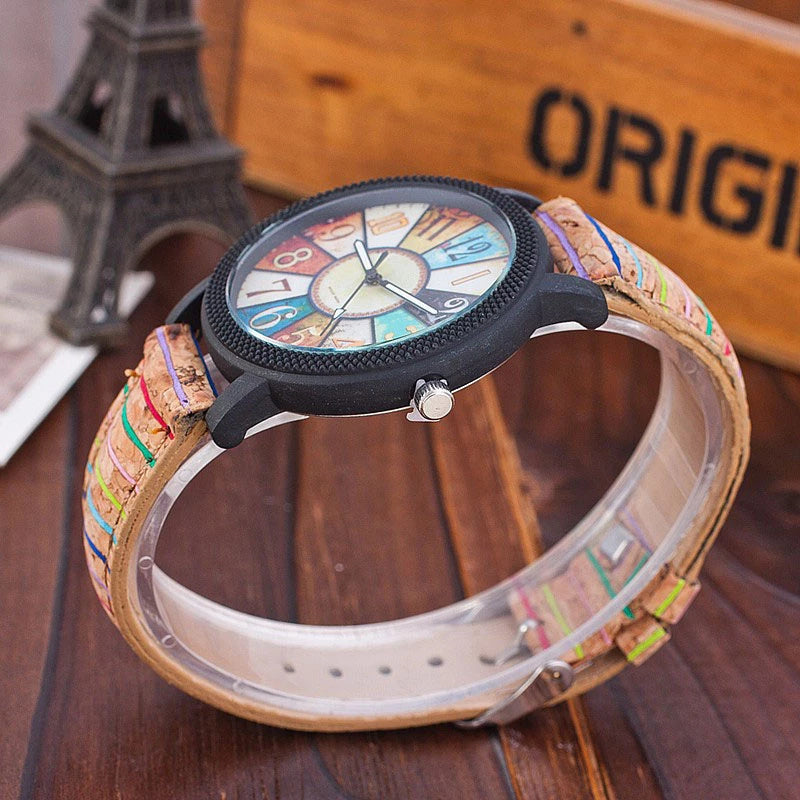 Colorful Vintage Quartz Wrist Watch with Leather Band