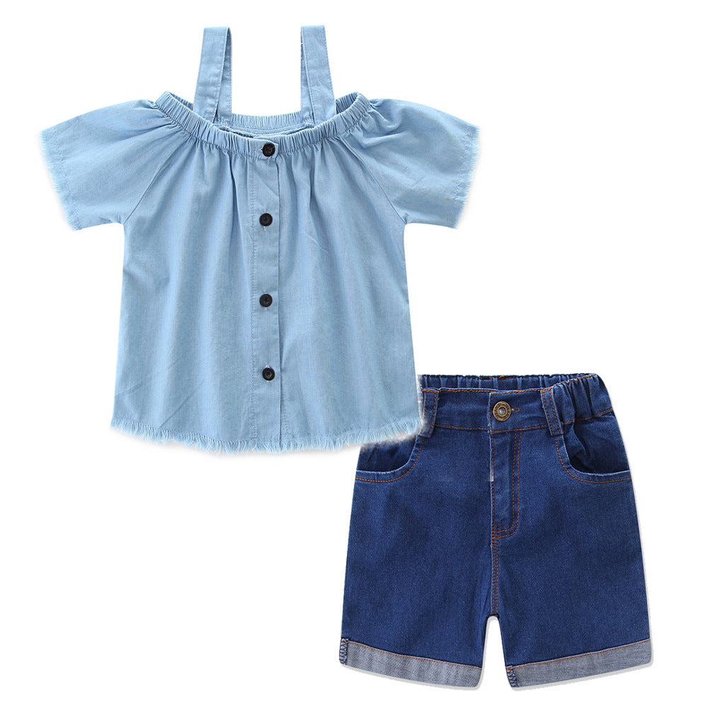 Matching Mother-Daughter Denim Outfit Top & Shorts